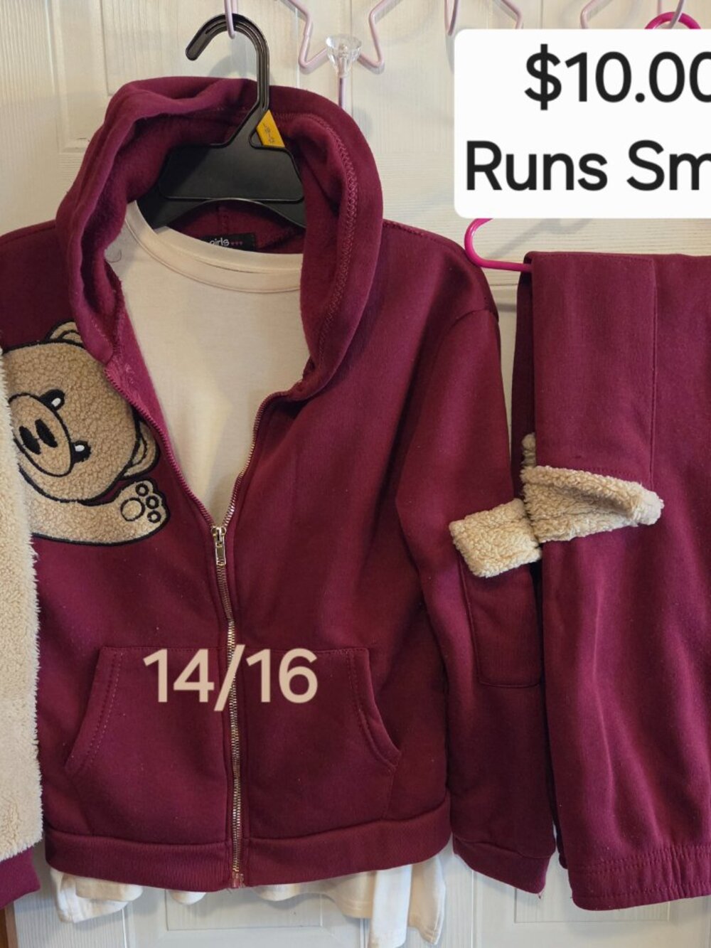 Burgundy and Beige Teddy Bear Jogging Suit